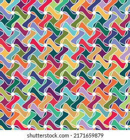 Seamless abstract multicolored pattern with small wavy elements on a white background. Vector illustration. Geometric texture. Perfect for textile, wrapping, print, web, or decorative projects.