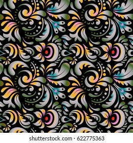 Seamless abstract multicolored tribal pattern. Hand drawn ethnic texture, flight of imagination. Vector illustration.