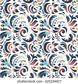 Seamless abstract multicolored tribal pattern. Hand drawn ethnic texture, flight of imagination. Vector illustration.