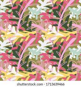 Seamless abstract neture pattern with leaves, branches.