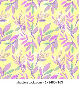 Seamless abstract neture pattern with leaves, branches.