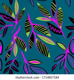 Seamless abstract neture pattern with leaves, branches.