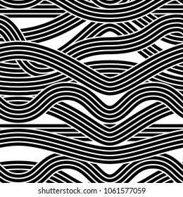 Seamless Abstract Noodle Wavy Pattern. Endless Vector Illustration.