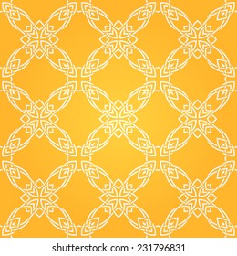 Seamless abstract orange pattern with white fancy ornament. Vector illustration