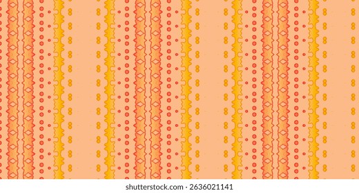 Seamless Abstract Orange-Red Striped Pattern with Geometric Shapes