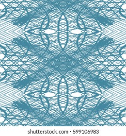 Seamless abstract ornament blue  on white background. Elegant vector pattern illustration for invitations, banknotes, diplomas, certificates, tickets and other papers security or wrapping design 