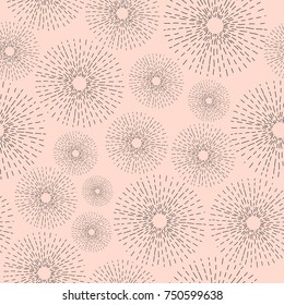 Seamless abstract ornament of grey round shapes on beige background. Vector pattern illustration.