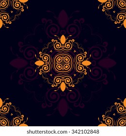 Seamless abstract ornament on dark background. Wallpaper pattern