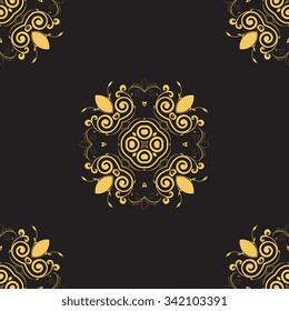 Seamless abstract ornament on dark background. Wallpaper pattern