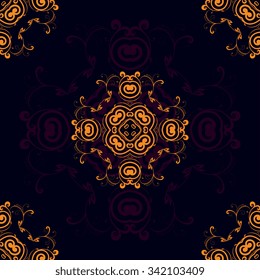 Seamless abstract ornament on dark background. Wallpaper pattern