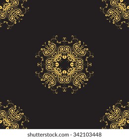 Seamless abstract ornament on dark background. Wallpaper pattern