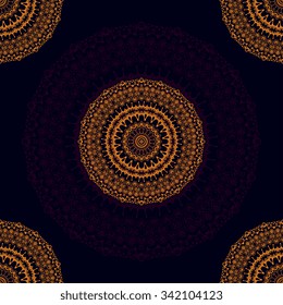 Seamless abstract ornament on dark background. Wallpaper pattern