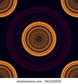 Seamless abstract ornament on dark background. Wallpaper pattern