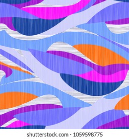 Seamless abstract ornament on a white background with a blue texture. Bright combinations. Can be used for ceramic tiles, wallpaper, linoleum, textiles, wrapping paper, web page background. Vector