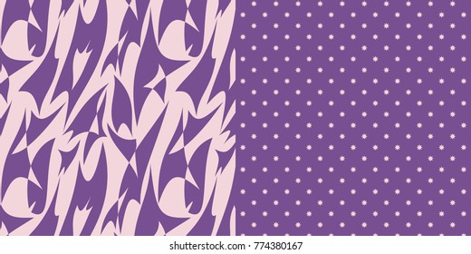 Seamless Abstract Ornate Curved Shape Pattern and Coordinated Polka Dot Pattern / Pink and Purple background / Vector Illustration / Global Colors saved with Pattern Swatches