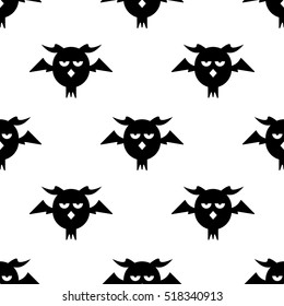 Seamless Abstract Owl Frown Background. Vector Illustration. Monochrome