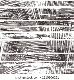 Seamless Abstract Palm Leaf in Distressed Stripe Pattern Background Tile