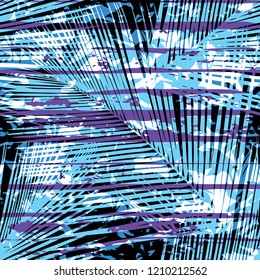 Seamless Abstract Palm Leaf in Distressed Stripe Pattern Background Tile