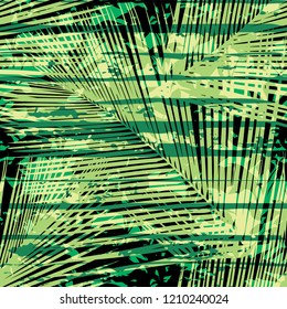 Seamless Abstract Palm Leaf in Distressed Stripe Pattern Background Tile