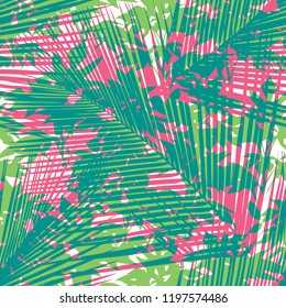 Seamless Abstract Palm Leaf and Jungle Foliage Background Pattern