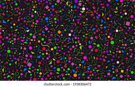 Seamless abstract particles pattern on black background, vector illustration.