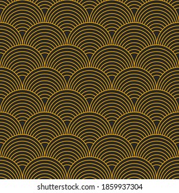 Seamless abstract paste banner with geometric line circles. Ornament with ramen or spaghetti. Japanese background