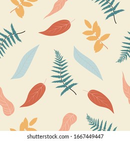 Seamless abstract pastel leaves pattern background vector illustration for wallpaper,gift wrapping,packaging design
