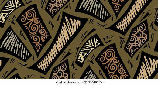 Seamless abstract patchwork pattern on black. Perfect for wallpaper, screen background, site background, wrapping paper, fabric and surface design.