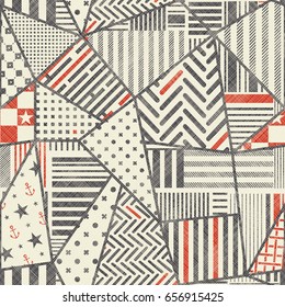 Seamless abstract patchwork in retro colors. Endless geometric pattern can be used for ceramic tile, wallpaper, linoleum, textile, invitation card, wrapping, web page background. Vector