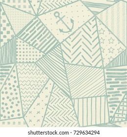 Seamless abstract patchwork in retro colors. Hand drawn pattern. Endless geometric pattern can be used for ceramic tile, wallpaper, linoleum, textile, invitation card, wrapping, web page background