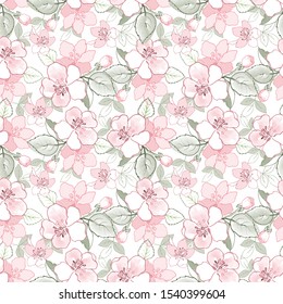 Seamless abstract patern with spring flowers. Floral wallpaper. Decorative ornament for fabric, textile, wrapping paper.