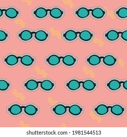 Seamless abstract pattern. 80's-90's styles. Vintage sunglasses. Illustration for postcard, poster, banner, flyer, greeting card, cover. Vector illustration.