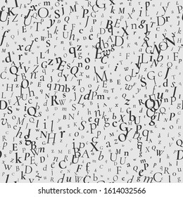 Seamless abstract pattern with alphabet. Digital background with chaotic letters. Vector illustration.