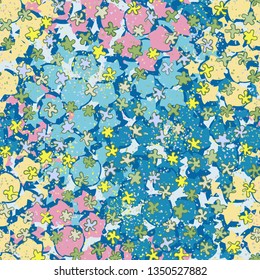 Seamless abstract pattern with amoeba blots and abstract background.