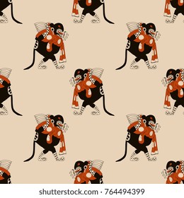 Seamless abstract pattern with ancient Mayan images of jaguars. Pre-Columbian art. Cartoon style.