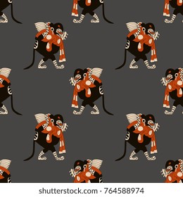 Seamless abstract pattern with ancient Mayan images of jaguars. Pre-Columbian art. Cartoon style.