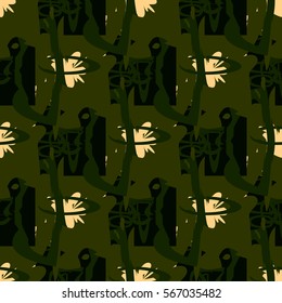 Seamless, abstract pattern anime style. Camouflage-military. Swamp jungle, fantastic background.