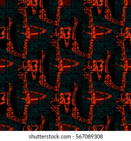 Seamless, abstract pattern anime style. Military. Fantastic jungle. Current magma background. Vector.