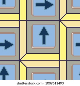 Seamless abstract pattern with arrows on button.