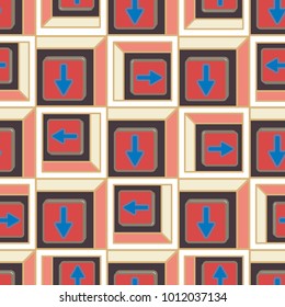 Seamless abstract pattern with arrows on button.