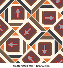 Seamless abstract pattern with arrows on button.