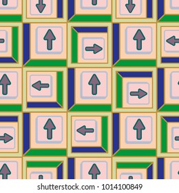 Seamless abstract pattern with arrows on button.