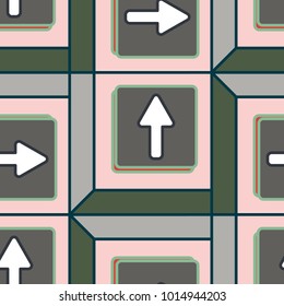 Seamless abstract pattern with arrows on button.