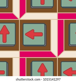 Seamless abstract pattern with arrows on button.