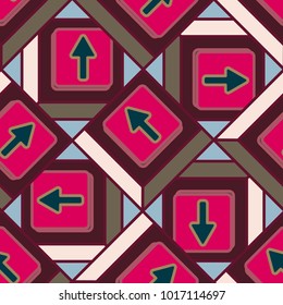 Seamless abstract pattern with arrows on button.