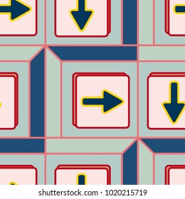 Seamless abstract pattern with arrows on button.