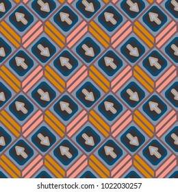 Seamless abstract pattern with arrows on button.