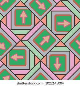 Seamless abstract pattern with arrows on button.