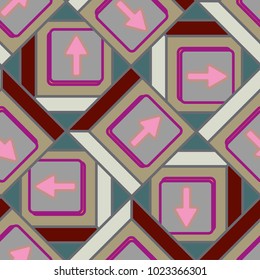 Seamless abstract pattern with arrows on button.