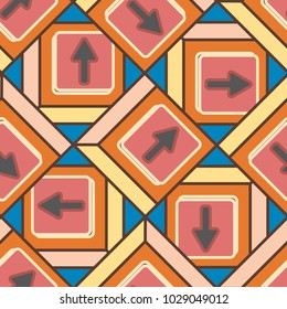 Seamless abstract pattern with arrows on button.